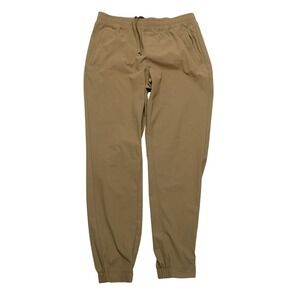 FLX Pants Mens Medium Beige Woven Joggers Elastic Waist‎ Zip Pocket Athletic